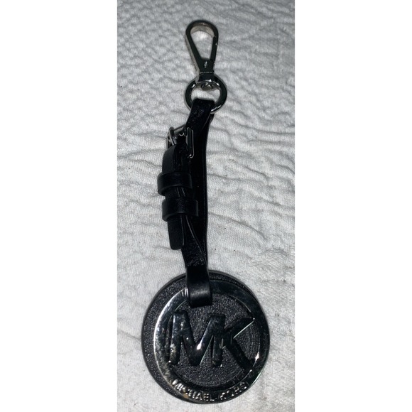 Michael Kors Silver And Black Leather Bag Charm, Preowned Clip - Picture 2 of 5